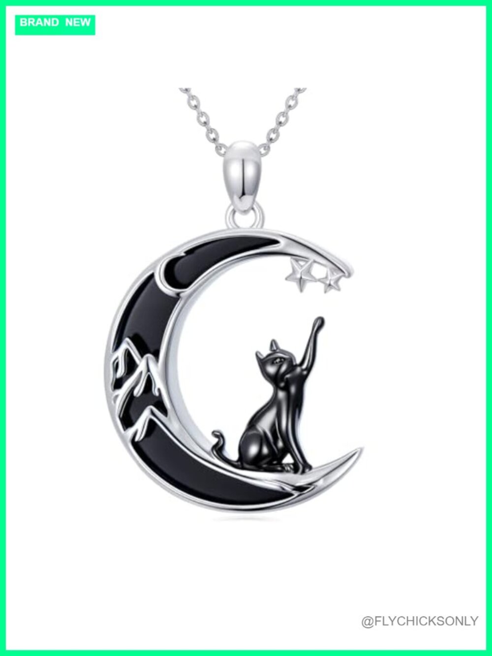 925 Sterling Silver Black Onyx Cat Pendant Necklace
